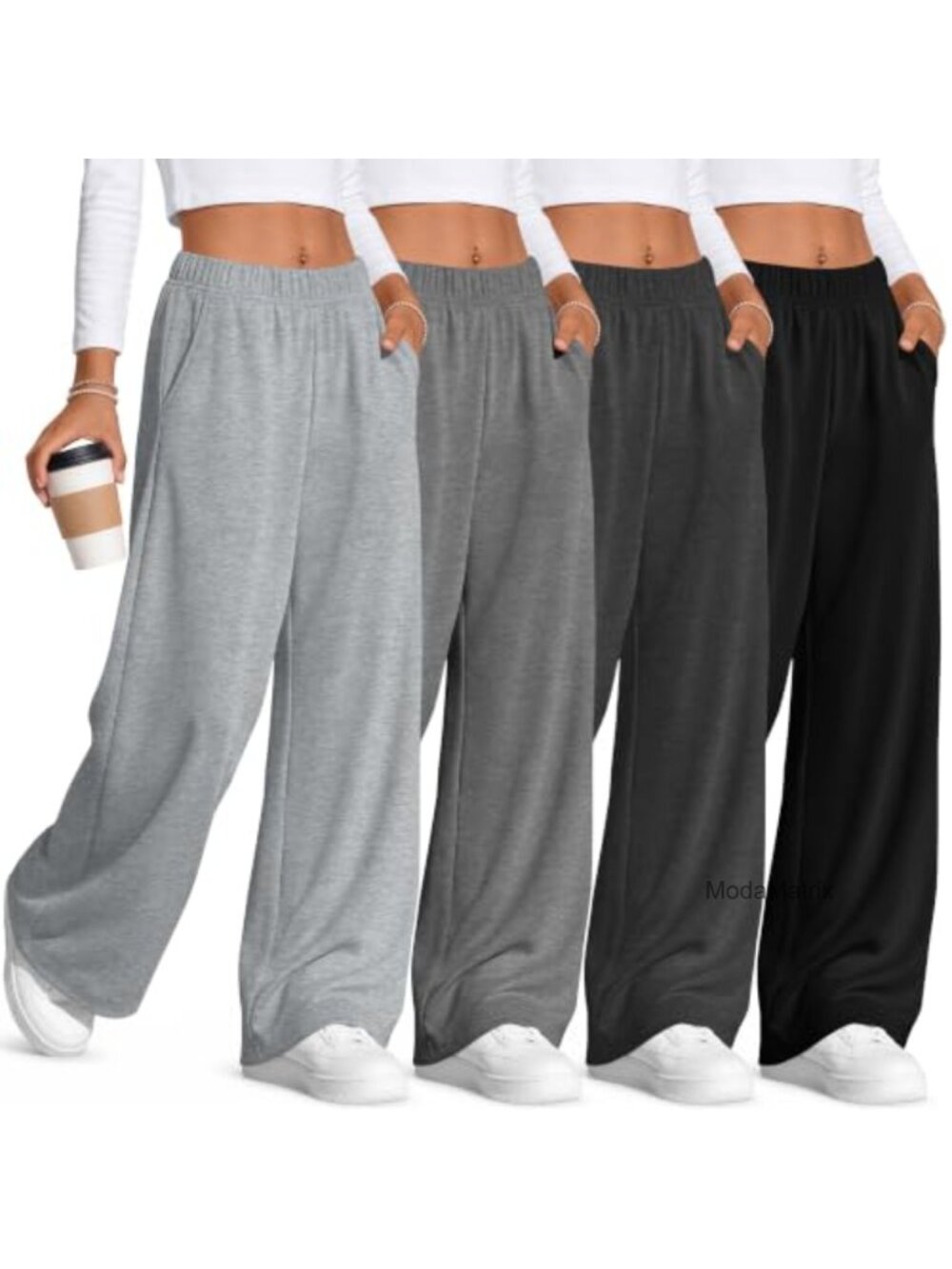 Girls Wide Leg Sweatpants 4 Pack Baggy Pants Polyester Cotton Spandex
